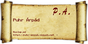 Puhr Árpád névjegykártya